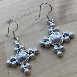 Vintage 925 Silver Stylized Cross Star Earrings